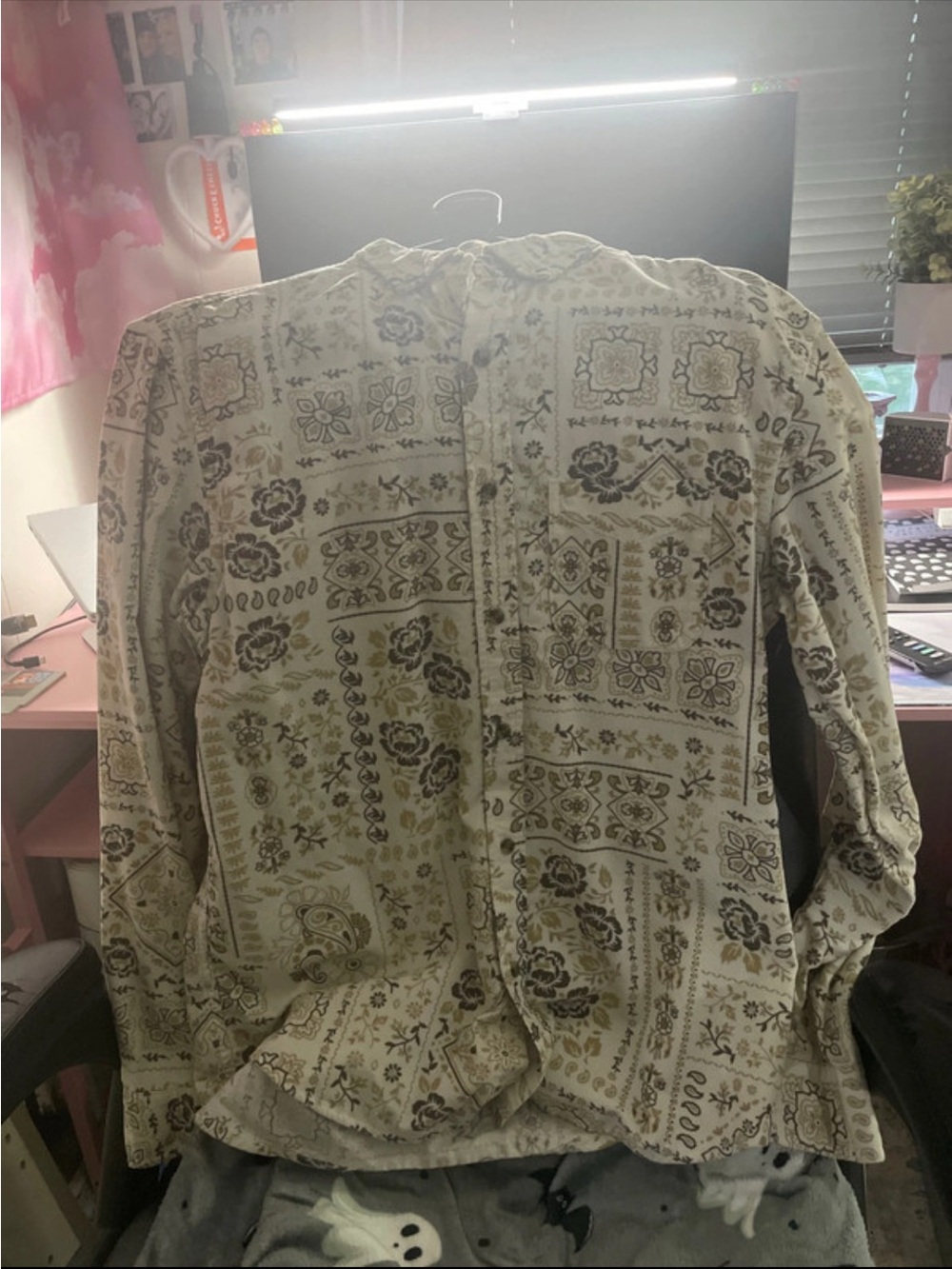 Old Navy Cream and Brown Floral Men's Dress Shirt